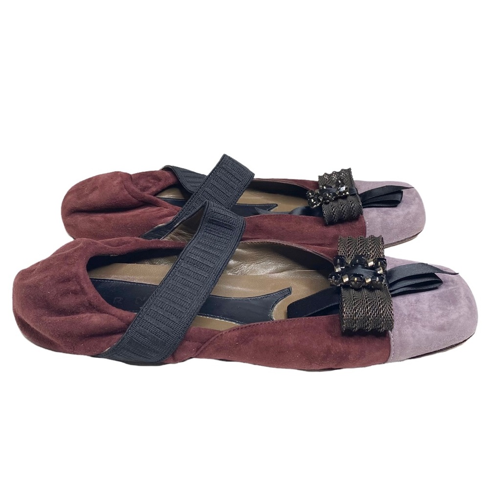 Marni ❤︎ Swarovski Crystal Mary Jane Bow Ballet Flats ❤︎ Plum + Lavender Suede - Picture 2 of 15